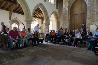 Pilgrims gathered at Steeple Gidding church: 20 May 2023