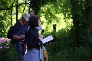 Pilgrimage leader, the Revd Carys Walsh, at Little Gidding: 20 May 2023