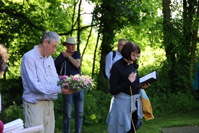 Pilgrimage leader the Revd Carys Walsh at Little Gidding