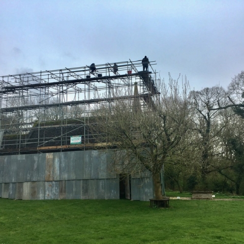 Little Gidding Church: Putting up the scaffolding: March 2020