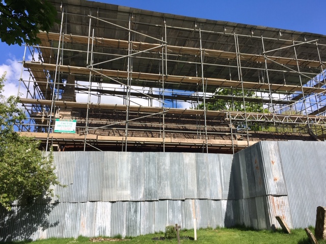Little Gidding Church: scaffolding and roof cover: March 2020